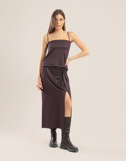 Short tank top in metallic stretch jersey